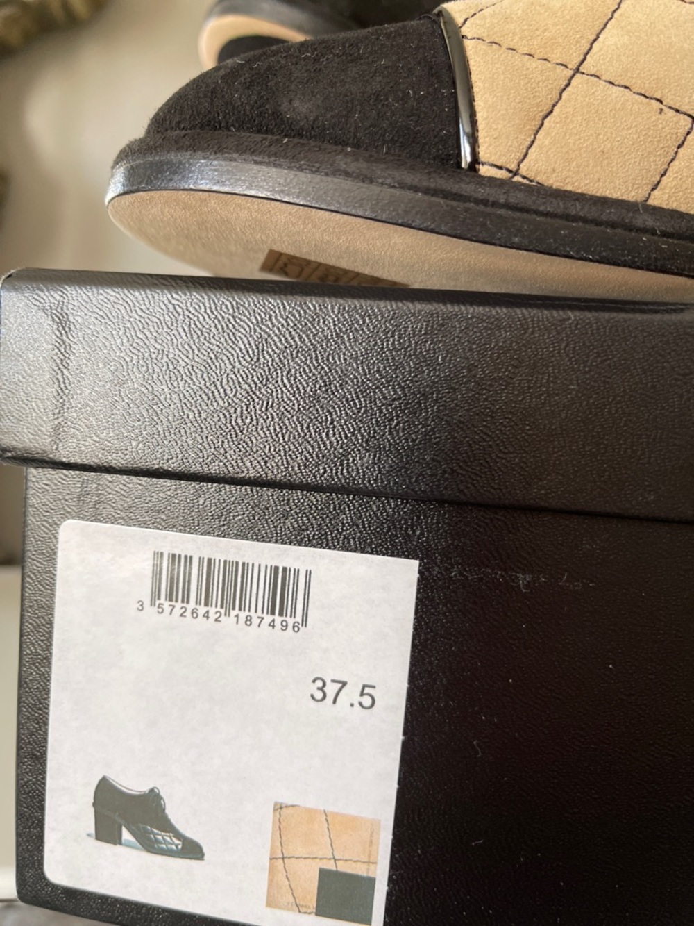 NIB Chanel™ Goatskin Black and Beige CC Lace-Ups Shoes Booties block heel - Picture 9 of 10